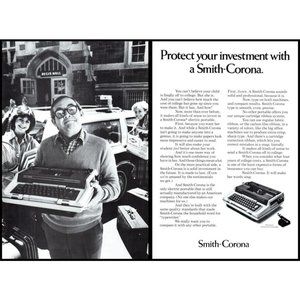 1980 Smith Corona Coronamatic Typewriter Vintage Print Ad College Dorm Wall Art